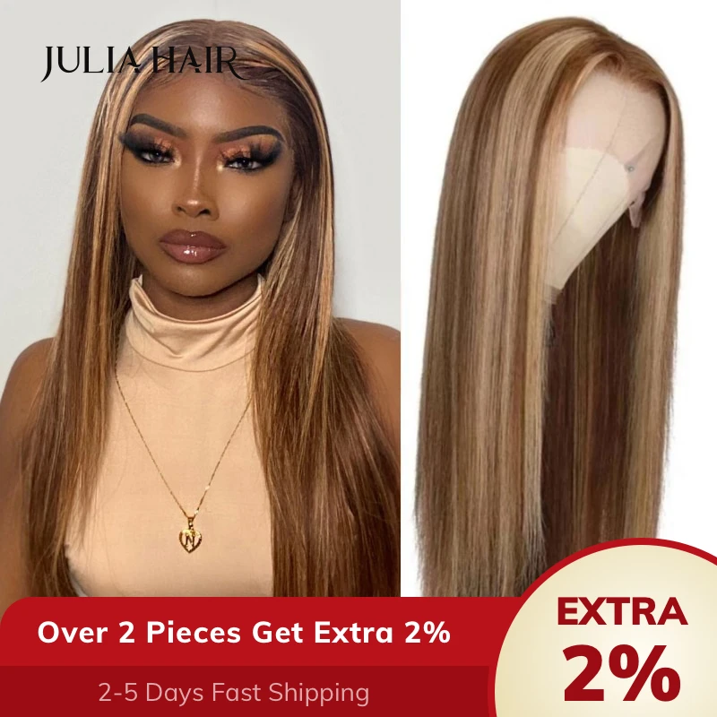 Ombre Highlight 13x4 Lace Front Wigs Preplucked Honey Blonde Straight Lace Frontal Wig Bone Straight 99J Lace Wig with Baby Hair