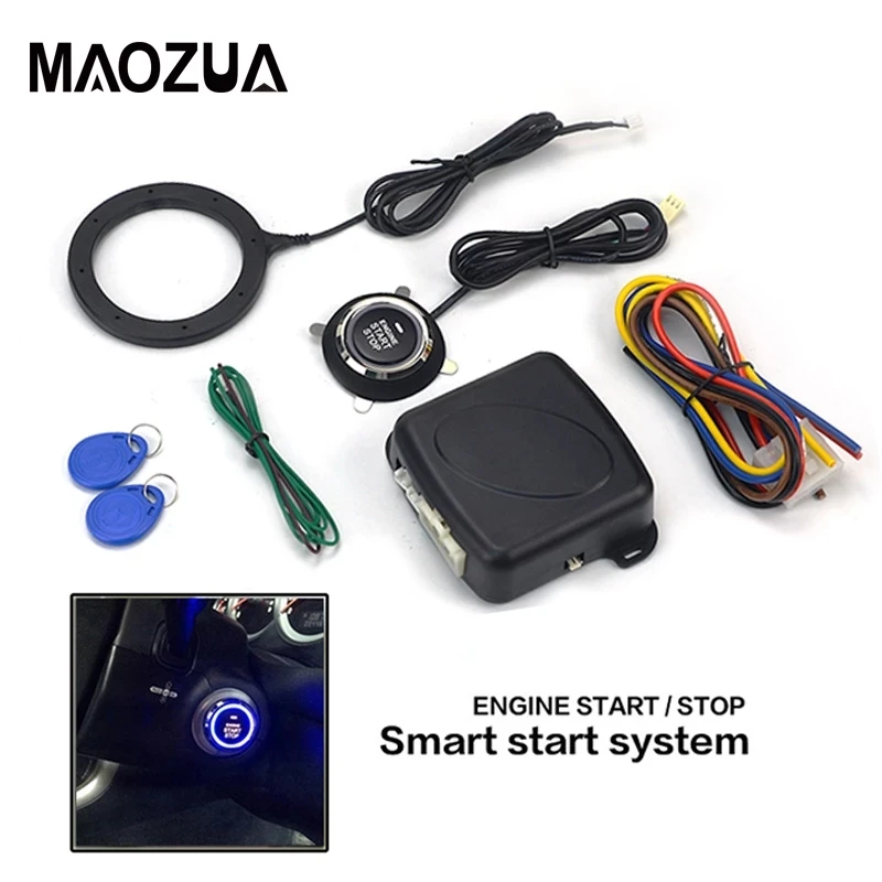 12V Auto Car Alarm One Start Stop Button Engine Push Button RFID Lock Ignition Switch Keyless Entry Starter Antitheft System