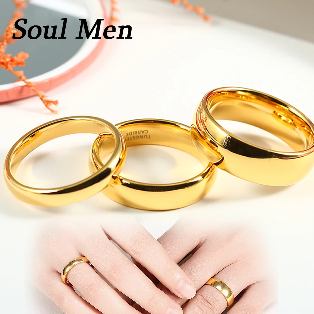 Trendy Wedding Bands For Women Men Tungsten Anniversary Couple Rings Gold Dating Ring Luxury Jewelry For Party 4mm/6mm/8mm