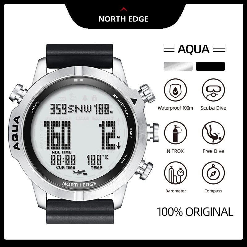 NORTH EDGE Men's Smart Watch Professional Diving computer Scuba (No Deco Time) Waterproof 100M Compass Digital  Altimeter Clock