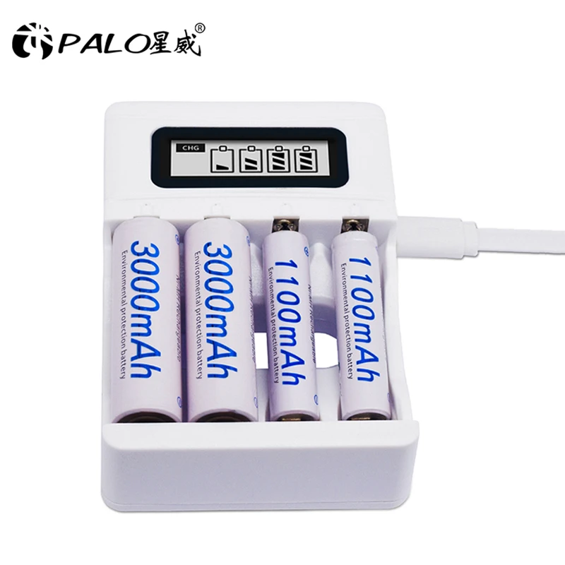 4 Slot Ulrea Fast Smart Intelligent Battery Usb Charger For 1.2V AA AAA NiCd NiMh Rechargeable Battery LCD Display Quick Charger