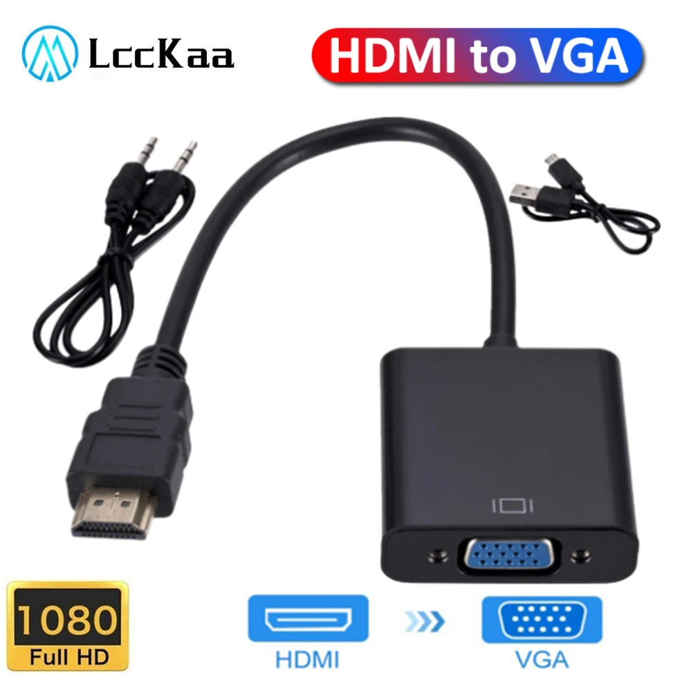 HD 1080P HDMI To VGA Cable Converter With Audio Power Supply HDMI Male To VGA Female Converter Adapter  for Tablet laptop PC TV