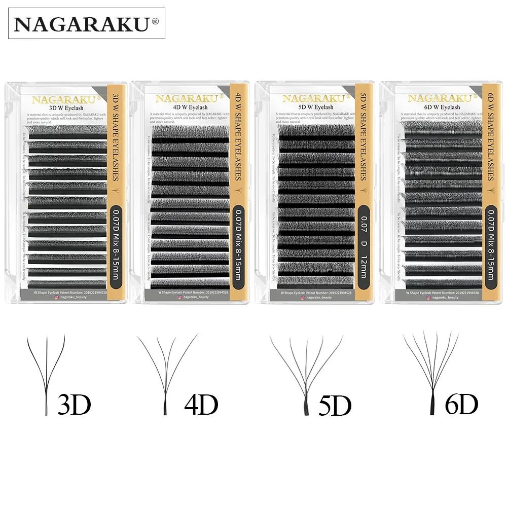 NAGARAKU Automatic Flowering W Shape  Bloom 3D Premade Fans  Eyelash Extensions Natural Soft Light Individual Lashes Full Dense