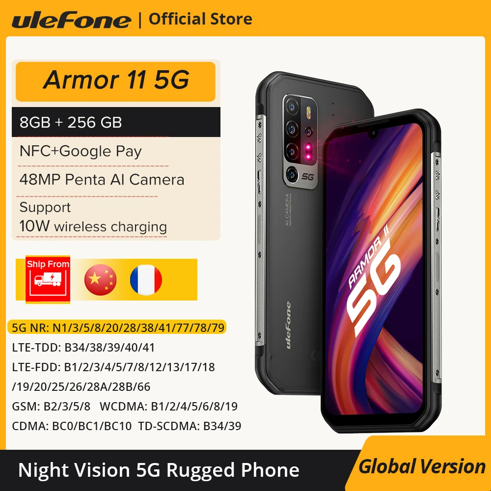 Ulefone Armor 11 5G Rugged Mobile Phone Android  8GB +256GB Waterproof Smartphone 48MP NFC Mobile Phone Wireless Charging
