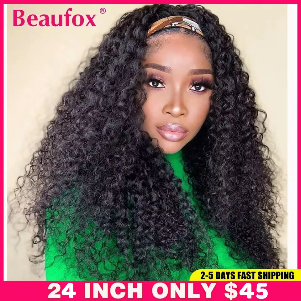 Beaufox Highlight Water Wave Headband Wig Human Hair Wigs For Black Women Brazilian Scarf Wig Glueless Remy Curly Human Hair Wig