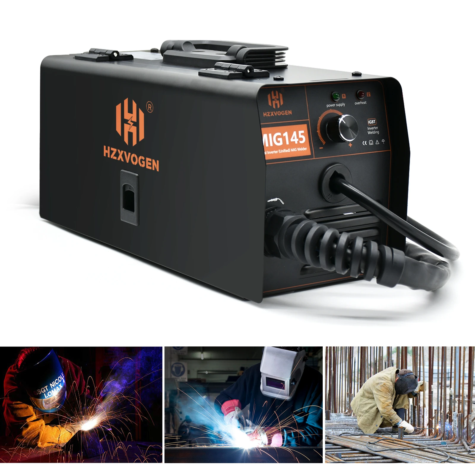 220V HZXVOGEN Mig Welder MIG145 No Gas Gasless Semi-automatic Welding Machine Fit 0.6/0.8mm Flux Core For Iron Soldering