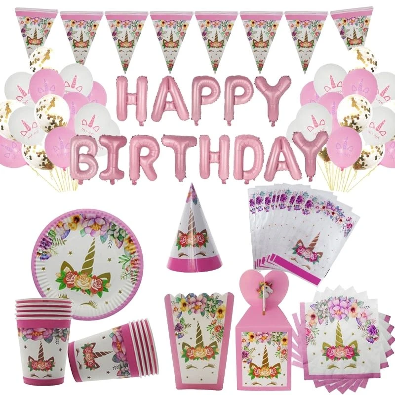 10Pcs Gift Bags Unicorn Party Supplies Baby Shower Unicorn Balloon Cup Napkin Paper Plates Kids Birthday Parties Gift Decoration