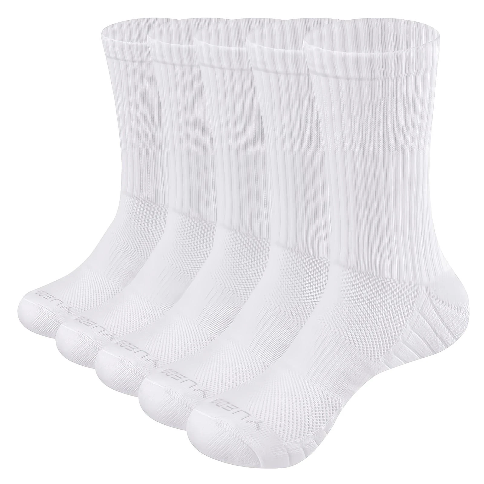 YUEDGE Men 5 Pairs Solid Color Breathable Comfortable Cotton Cushion Deodorant Crew Socks Work White Socks