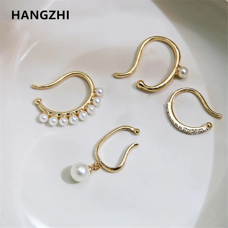 HangZhi 2020 New Korean Vintage Simple No Piercing Geometric Irregular Pearl Ear Bone Clip Earrings for Women Party Hot Jewelry