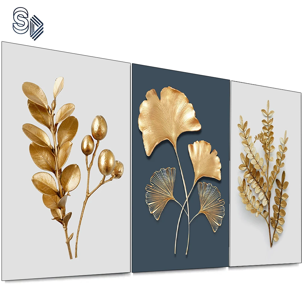Abstract Golden Leaf Canvas Poster Painting Modern Wall Art Print Decorative Picture Nordic Style Living Room Home Decoration