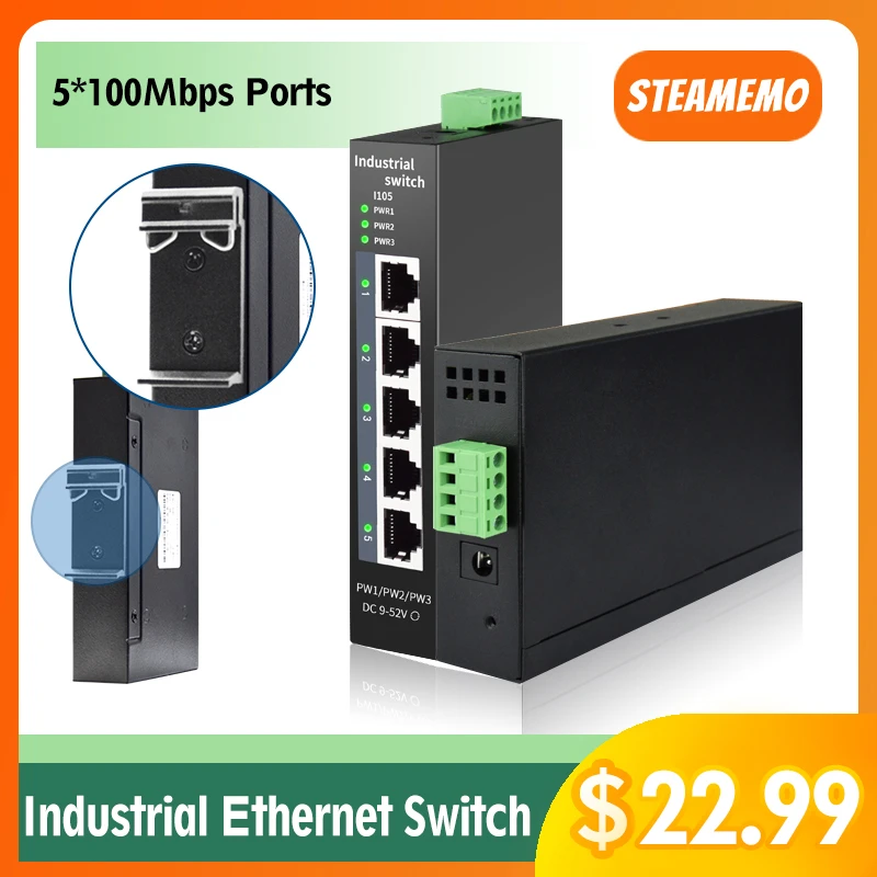 Industrial Grade Ethernet Switch With 5 Network 10/100mbps Port Base-T DIN IP40 Fanless Industrial Network Switch