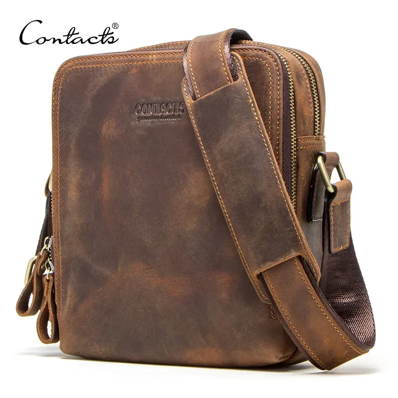 CONTACT'S 2021 New Genuine Leather Men's Messenger Bag Vintage Shoulder Bags for 7.9