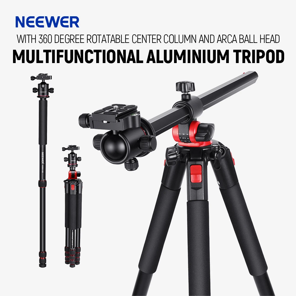 Neewer 184cm Aluminum Camera Tripod Monopod, 360 Degree Rotatable Center Column for DSLR Camera Video Camcorder Travel and Work