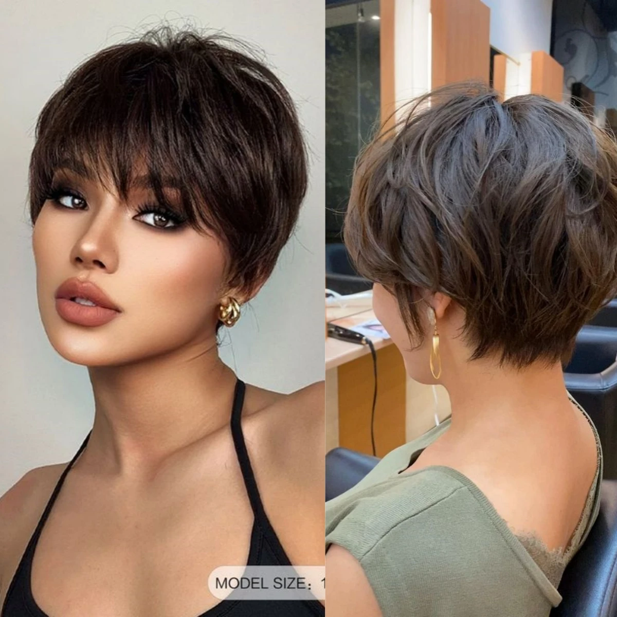 Short Straight Wigs Ombre Brown Synthetic Hair Wigs with Bangs for Black Women Daily Cosplay Heat Resistant Natural Hair Wigs