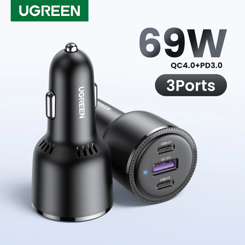 UGREEN 65W Car Charger USB Type C Dual Port PD QC 4.0 3.0 Fast Charging For Laptop Car Phone Charger For iPhone 13 12 Samsung
