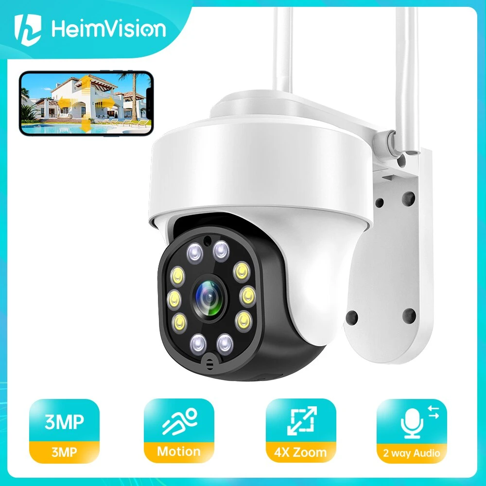 HeimVision HM612 2*2MP Wifi IP Dome Camera PTZ Digital Zoom Security Cam Color Night Vision 2 Way Audio Outdoor IP66 Waterproof