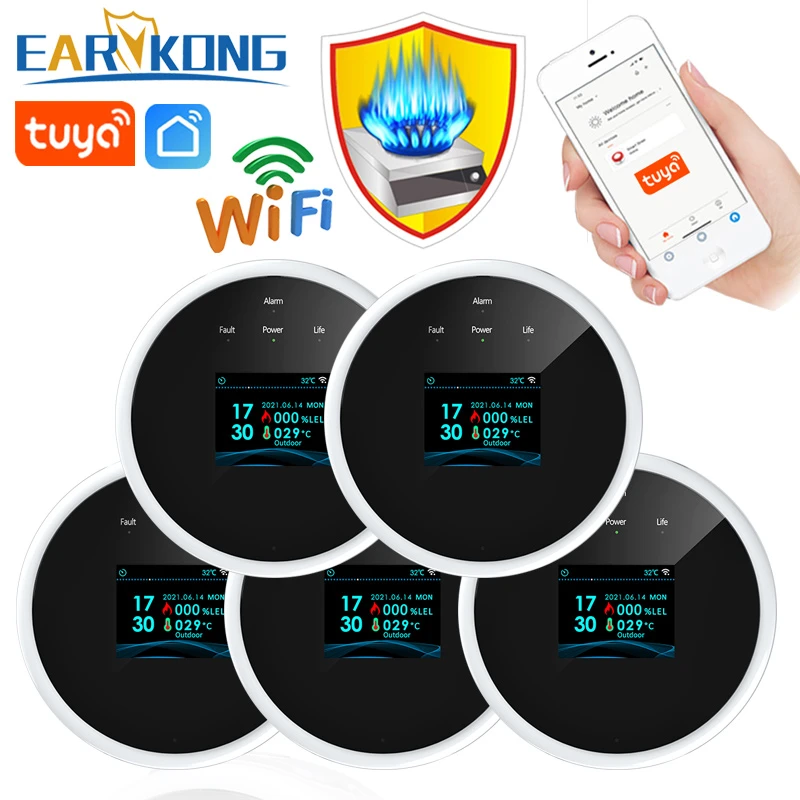 EARYKONG Wifi Natural Gas Sensor Combustible Household Smart LPG Gas Alarm Detector Leakage Sensor Wifi Temperature Detectors