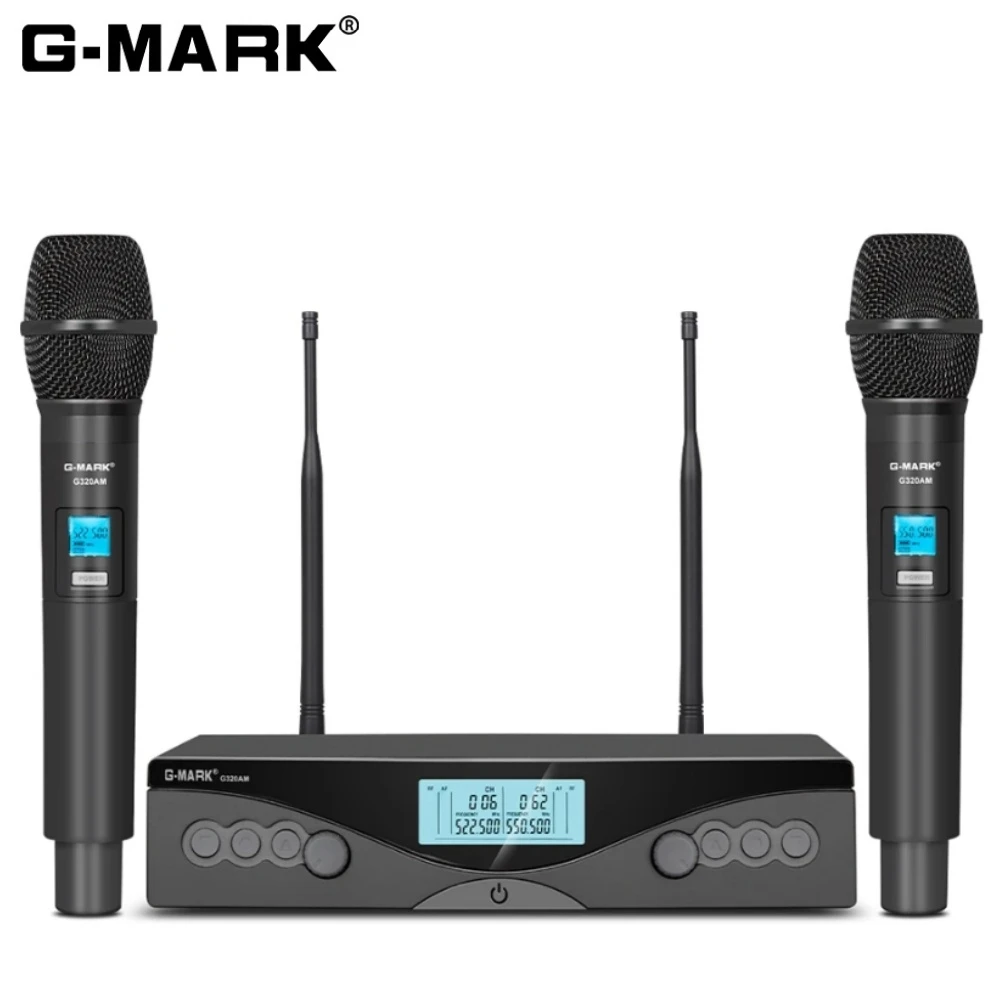 Wireless Microphone G-MARK G320AM Professional UHF 2 Channels Karaoke Mic Handheld Automatic Frequency Adjustable 100M