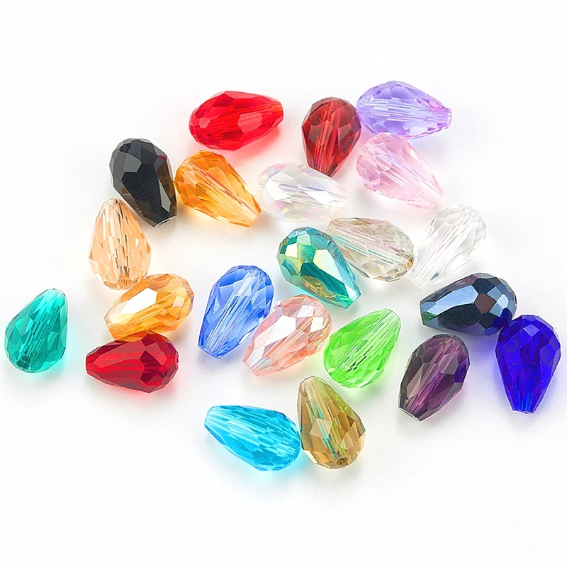 Best Sell Crystal Tear Drop Shape Beads Glass Beads 6X8MM,8X10MM Loose Spacer Round Beads For Jewelry Making DIY 24 Colors