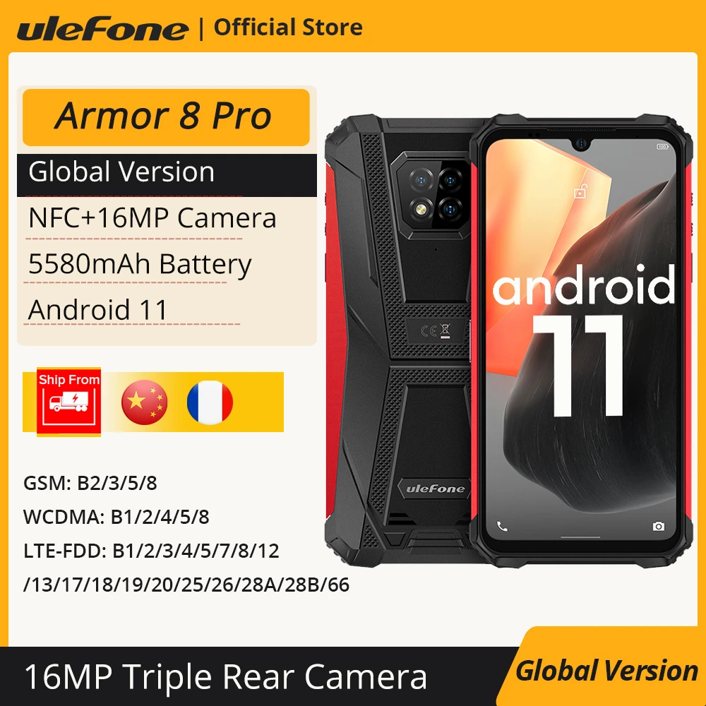 Ulefone Armor 8 Pro Android 11 Rugged Smartphone 8GB /6GB+128GB NFC/IP68/ Smartphone 5580mAh  Waterproof Mobile Phone Global