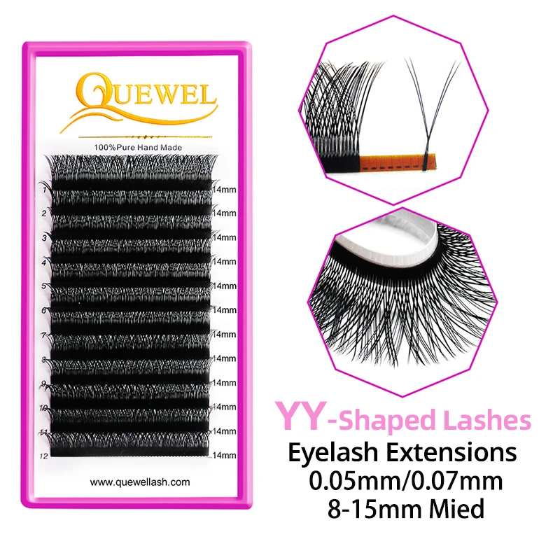 Y Shape Eyelashes Extensions Double Tip Lashes Eyelash Cilios YY Natural Easily Grafting Y Style Volume Lash Faux Mink Quewel