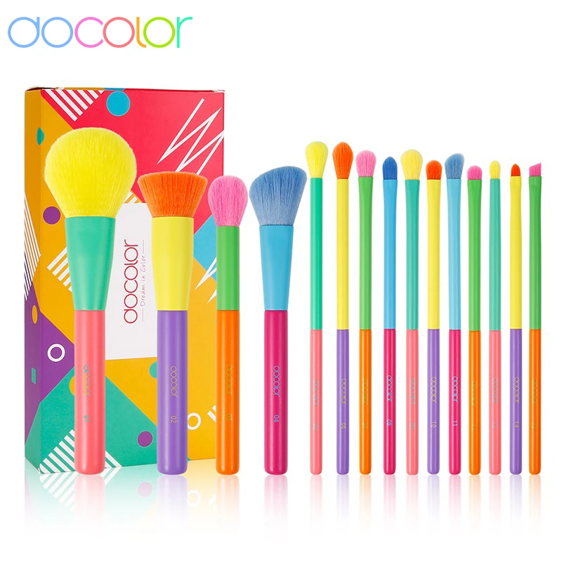 Docolor Makeup brushes 15pcs Professional Synthetic Hair makeup brushes Foundation Powder Contour Eyeshadow Cosmetics Makeup set