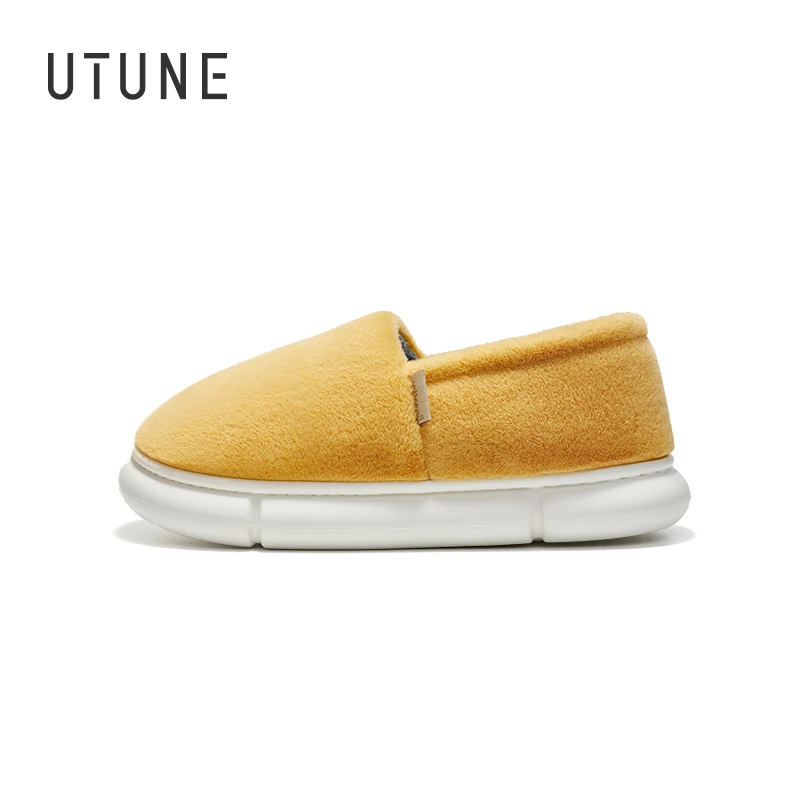 UTUNE Winter Plush Slippers Women Indoor Heel Wrap Men Shoes EVA Anti-slip Thick Sole Platform Shoes Warm Women Slipper Men