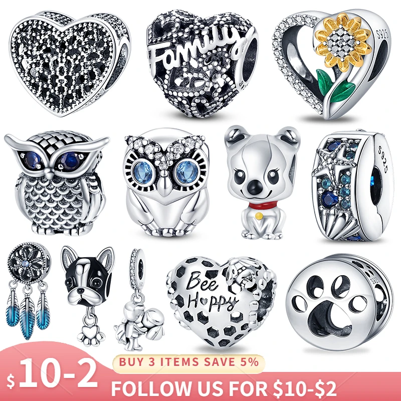 HOT SALE 925 Sterling Silver Zircon Animal Heart Charm Beads Fit Original Pandora Bracelet Pendant Necklace Jewelry