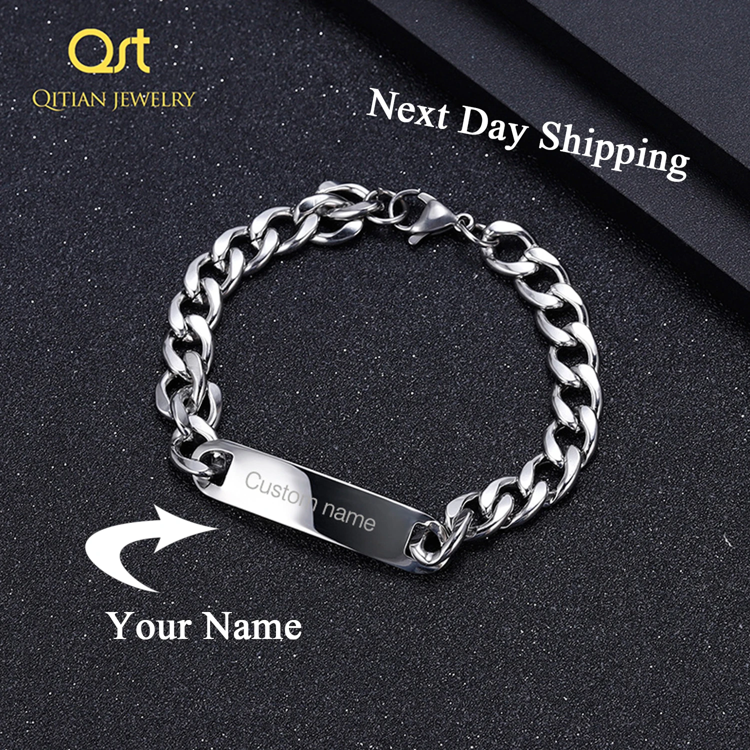 Fashion Customized Men's name Bar Chain Bracelet For Men Stainless Steel Hip Hop Engrave Name Bangle Party Personalized Jewelry