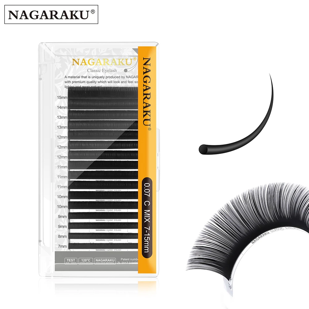NAGARAKU Fast Ship 16rows/case 7~25mm mix premium natural synthetic mink individual eyelash extension makeup maquiagem cilios