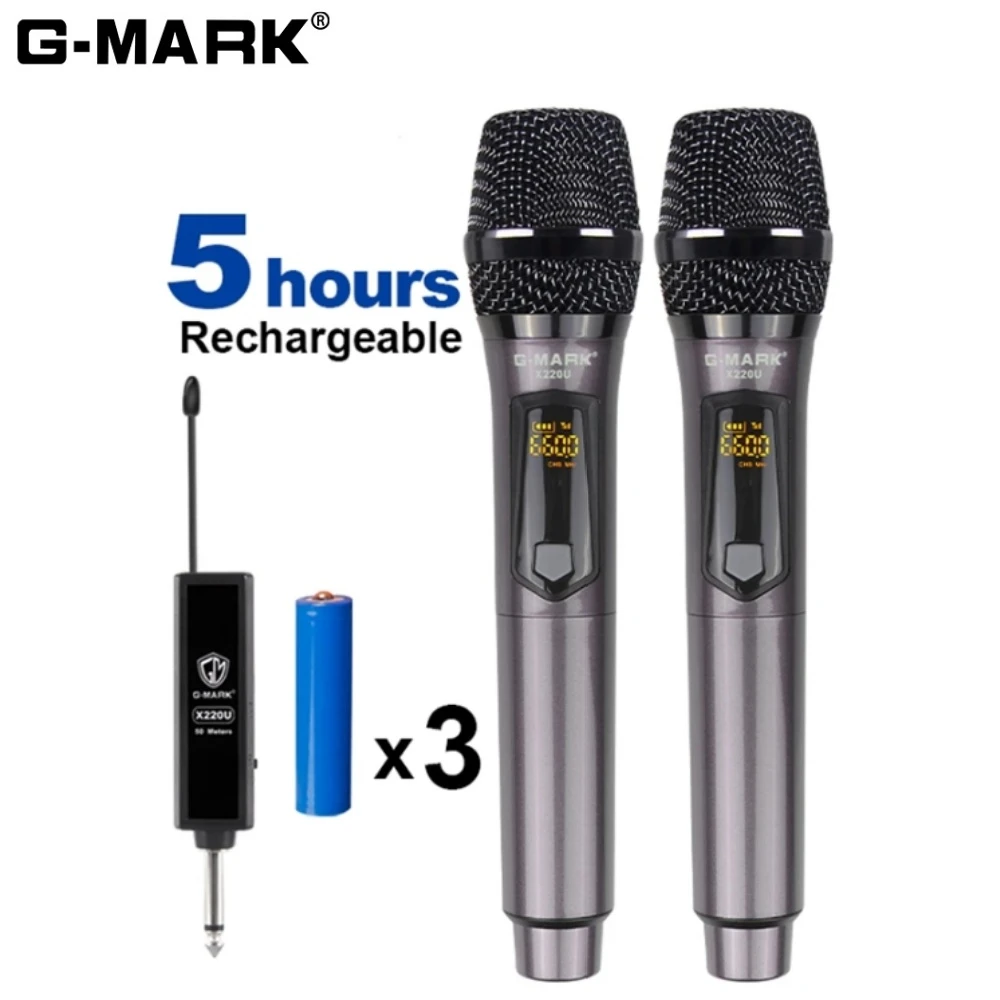 G-MARK X220U UHF Wireless Microphone Recording Karaoke Handheld With Rechargeable Lithium Battery Receiver