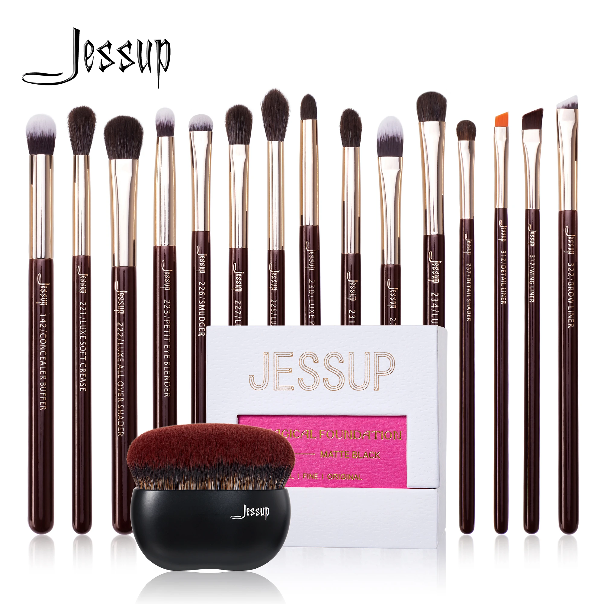 Jessup Makeup Brushes Set 15pcs Professional Eye Shadow Makeup Brush Kits Eyeshadow Eyeliner Blending Eyebrow Goat Hair