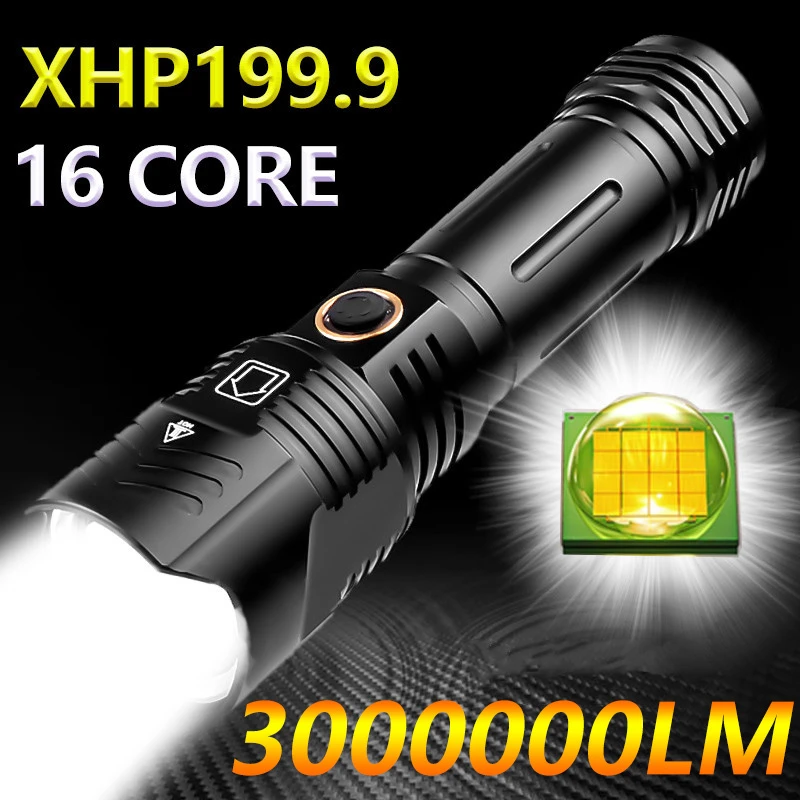 800000LM Powerful Flashlight XHP199.9 LED 16 CORE Waterproof IPX6 Zoom Torch 5Mode USB Rechargeable Lamp Use 18650/26650 Battery