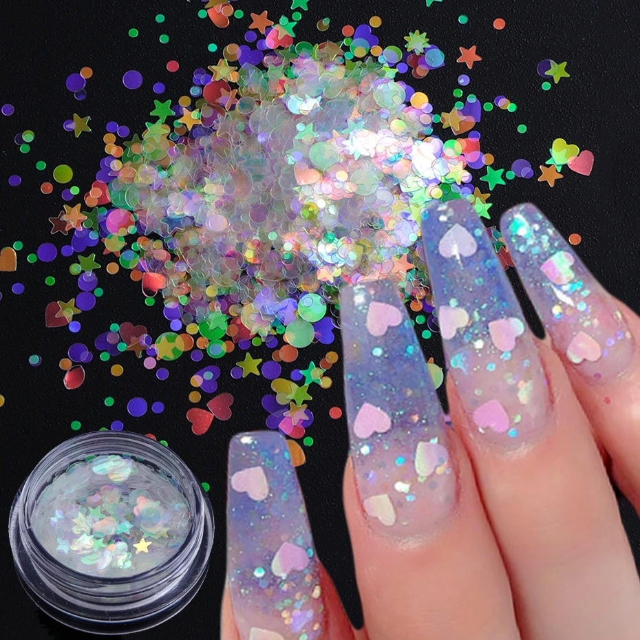 Holographic Nail Glitter Butterfly Star Round Heart Flake Mirror Sequins Gradient Mermaid Ultra Thin Slice Decoration SA1591