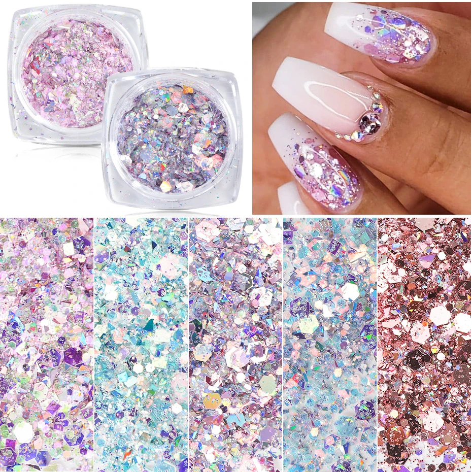 12 Colors 3D Hexagon Nail Sequins Flakes Mermaid Nail Art Glitter Powder Sparkly Pigment Polish Manicure Decorations NTDJ01-12