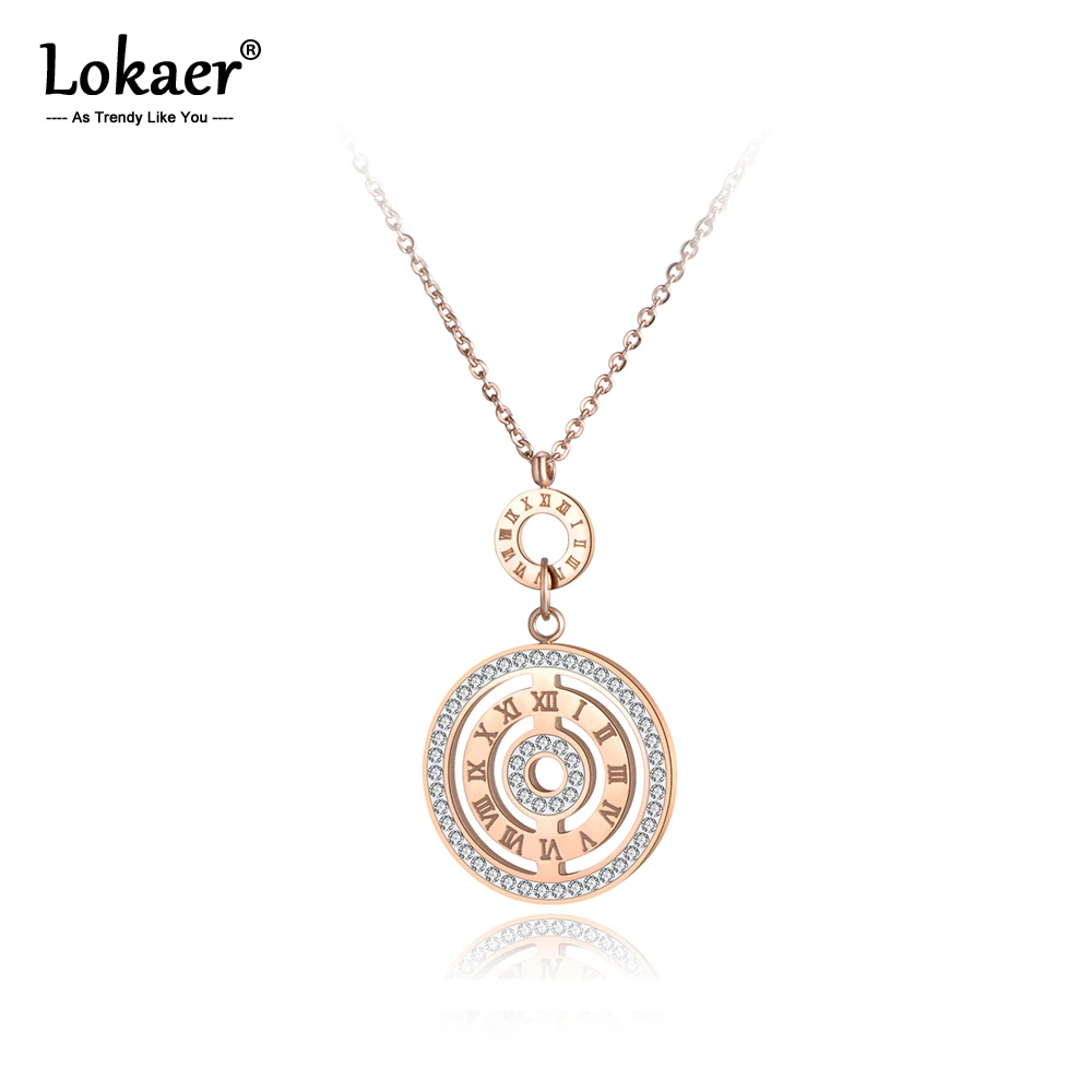 Lokaer Trendy Clay AAA Zircon Stainless Steel Pendant Necklace Rose Gold Roma Numbers Circles Chokers Necklaces For Women N19045