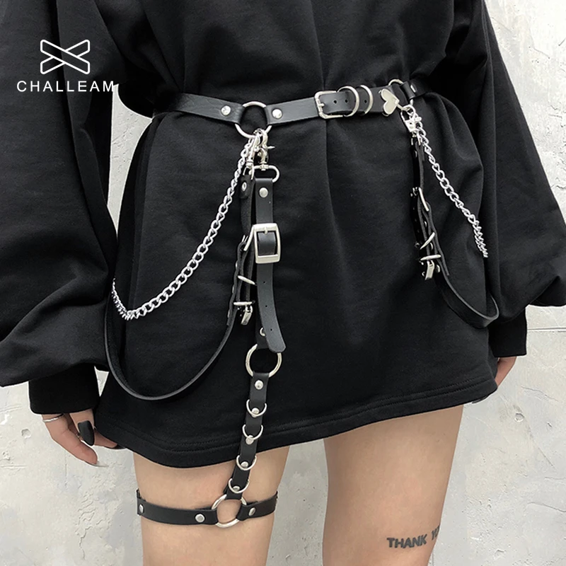 Women Skirt Belt Female Pu Leather Hiphop Rock Nightclub Sexy Jeans Dress Heart Punk Belt With Metal Waist Chain 383