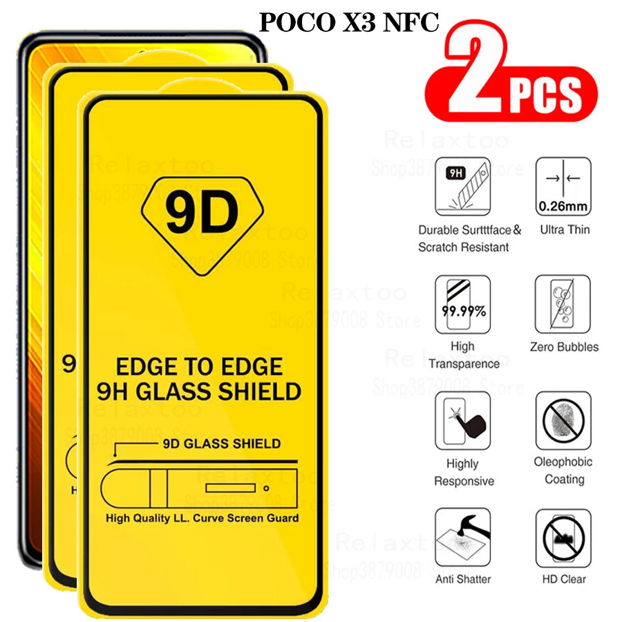 pocox3 2Pcs full cover Protective Glass for xiaomi Poco X3 NFC Screen Protector on Xiomi Pocophone X3 NFC foco X3 3X Phone Film