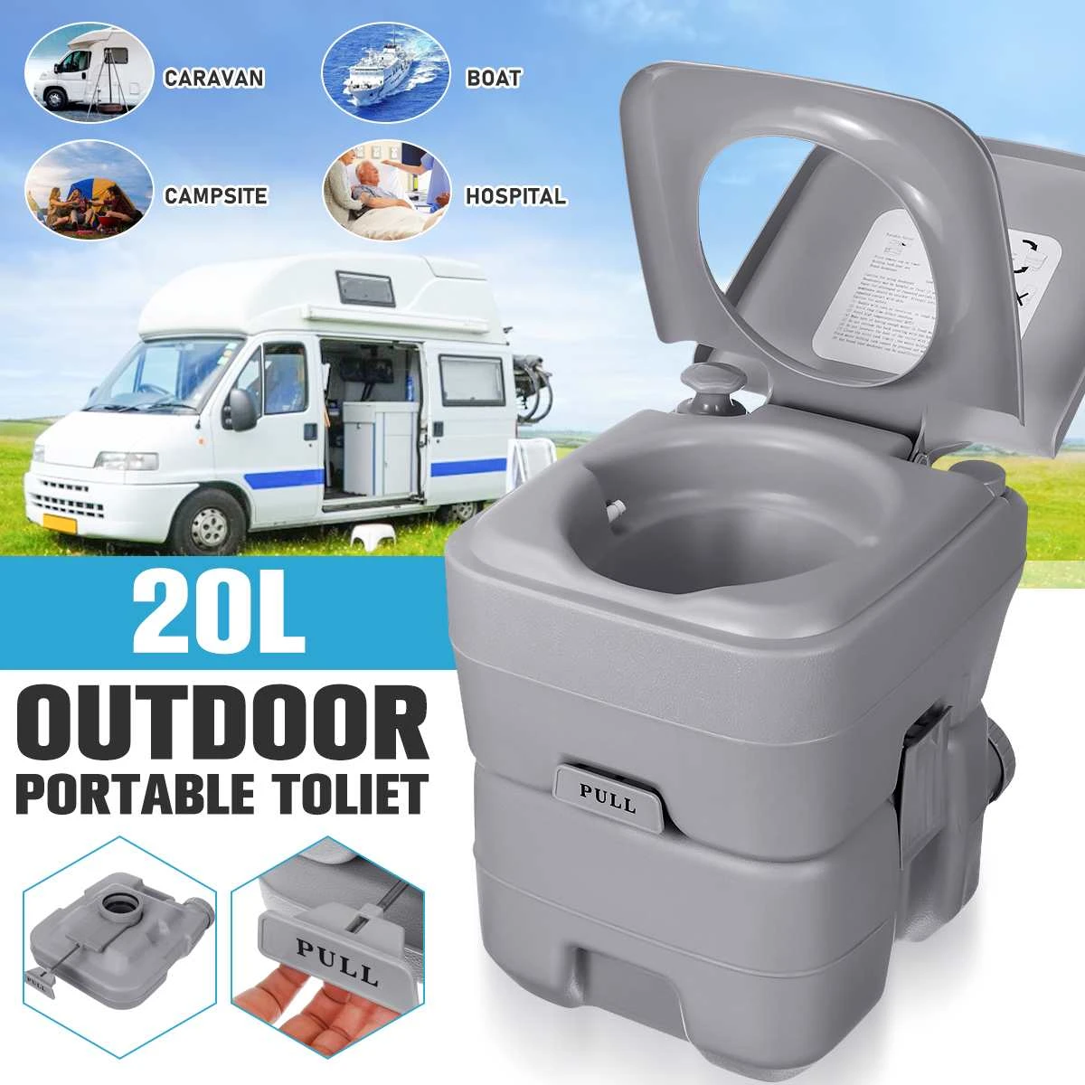 Portable Toilet Outdoor Camping Load 130kg Adult Children Mobile Toilet Camping Toilet For Home Hospital Travel Boat 20L 10L