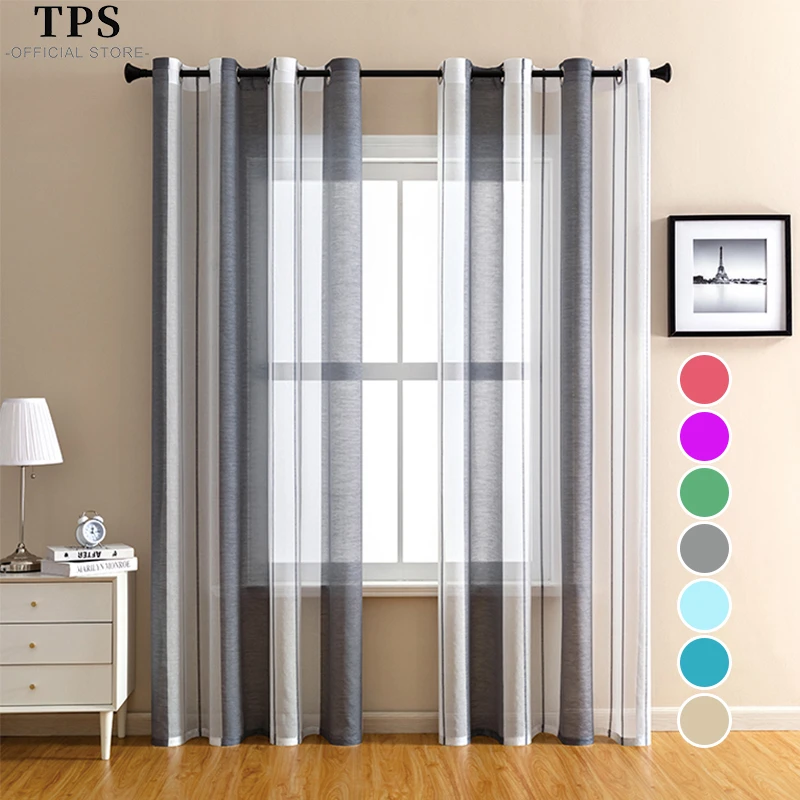 TPS Striped Sheer Curtains for Living Room Bedroom Tulle Gray Curtains for the Room Kitchen Decoration Window Treatments Drapes