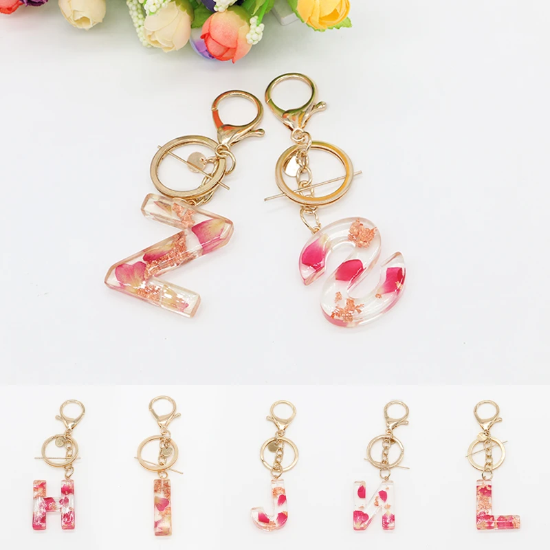 Letter Pendant Keychains Resin Key Chains Rings For Women Cute Car Acrylic Glitter Keyring Holder Charm Bag Couple Bag Gifts