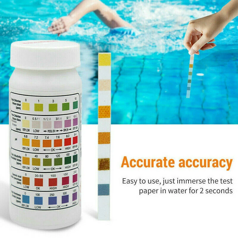 50pcs/bottle 6 in 1 Swimming Pool Spa Water Test Strips Acid Water Hardness Chlorine Alkalinity PH Cyanuric Bromine test Tools