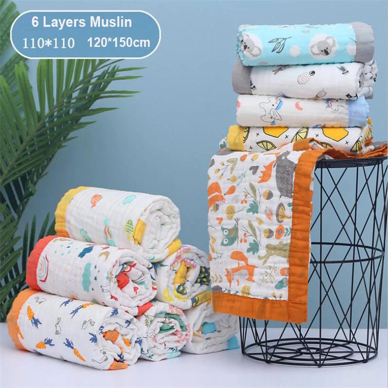 29 Styles 110*110cm 120*150cm 6 Layers Muslin Cotton Baby Sleeping Blanket Swaddle Breathable Infant Kids Children Baby Blanket