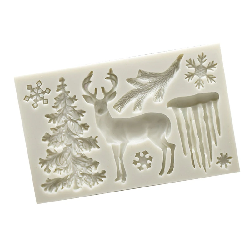 Christmas Tree Elk Snowflake Shape Silicone Mold for Handmade Cake Decorate Chocolate Fondant Candle Mould Baking Tools Party