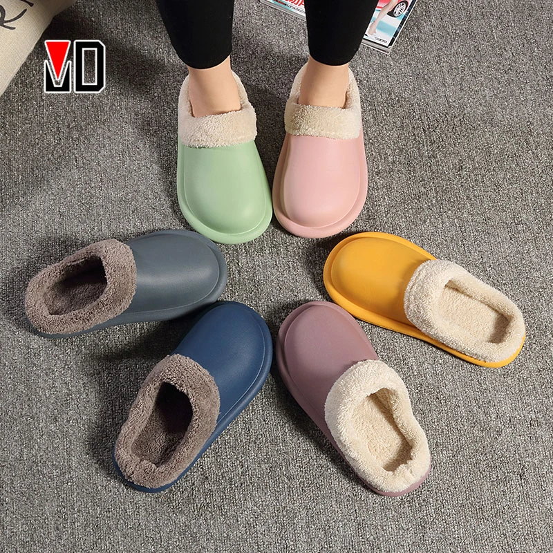 Winter/Autumn Slippers Lovers Cozy Outdoor Warm Plush Indoor Women Men Kitchen Shoes Anti-Slip Soft EVA Waterproof Home Sneaker