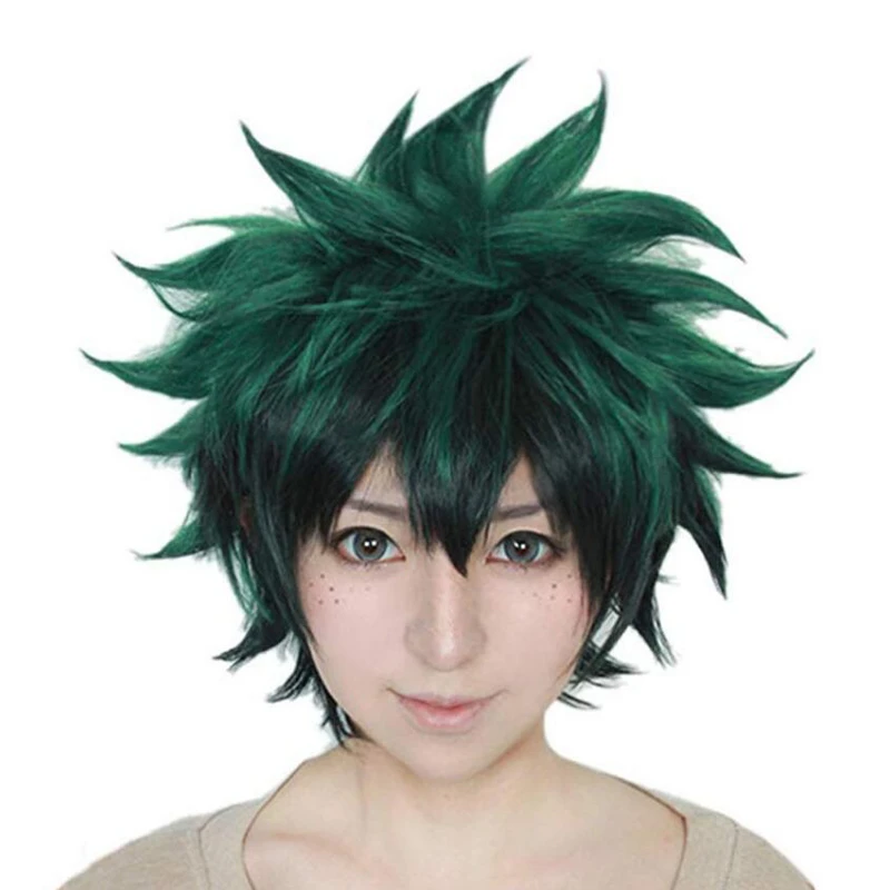 Anime Cosplay Deku Wigs Dark Green Synthetic Hair Wigs for My Boku no Hero Academia Midoriya Izuku Costume Wig + Wig Cap