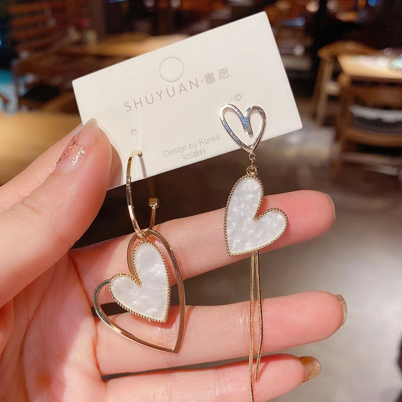 Korean Fashion Jewelry Earrings Asymmetric Love Earrings  Brincos Statement Earrings Tassel Heart-shaped Long Earrings Women Oor