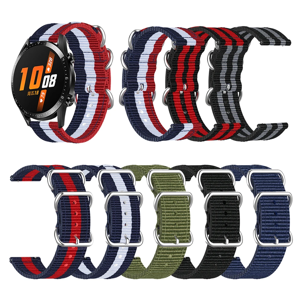 Silver Ring Buckle Woven Nylon Strap for HUAWEI WATCH GT 2 46mm 42mm Fabric Band for HONOR Magic Watch 2 MagicWatch Watchband