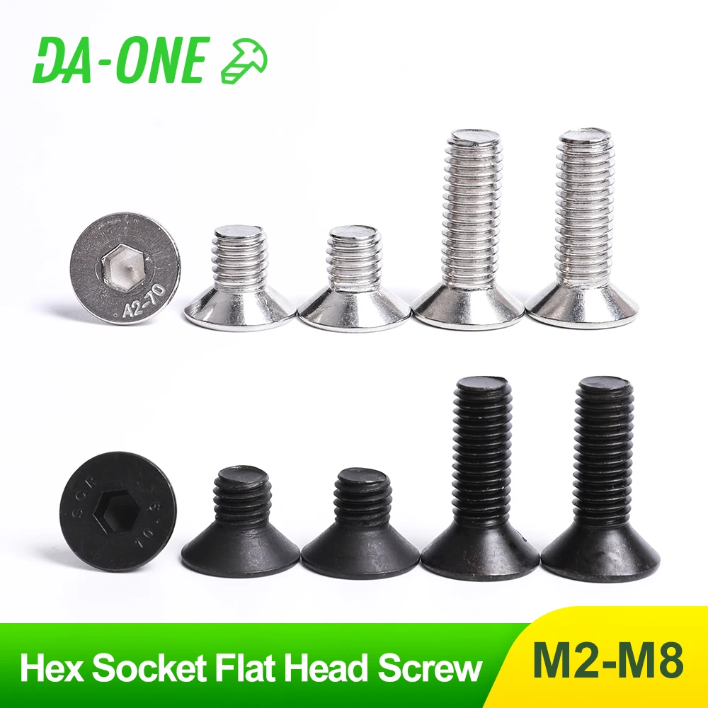 10/15/20/50 Pcs Hex Socket Flat Countersunk Head Screws M2 M2.5 M3 M4 M5 M6 M8 Black Grade 10.9 304 Stainless Steel Hexagon Bolt