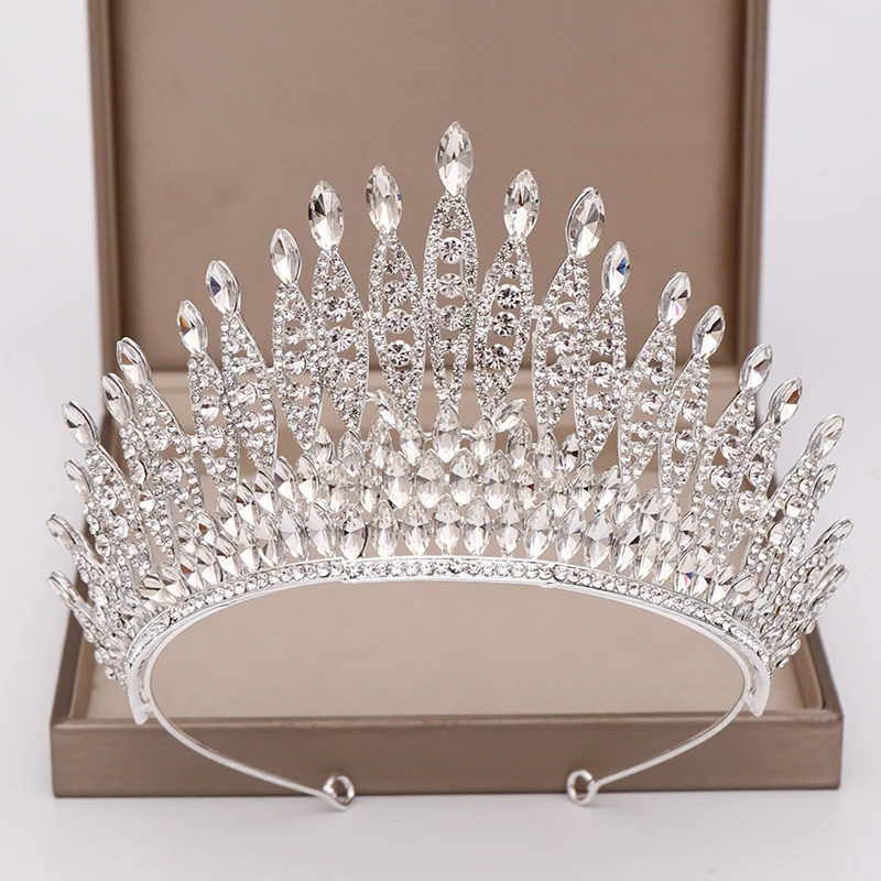 Trendy Silver Color Rhinestone Crystal Queen Big Crown Bridal Wedding Tiara Women Beauty pageant Bridal Hair Accessories Jewelry